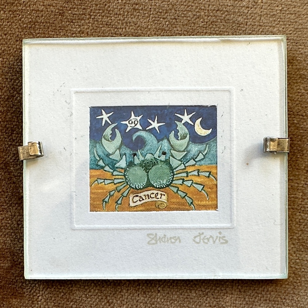 Art Miniature Wall mount ring on back Cancer Horoscope Talisman Pretty Glass top